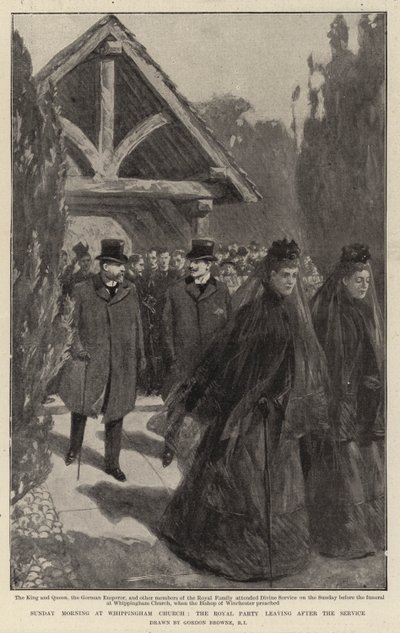 礼拝後に去る王立党ウィッピングハム教会の日曜日の朝 作： Gordon Frederick Browne
